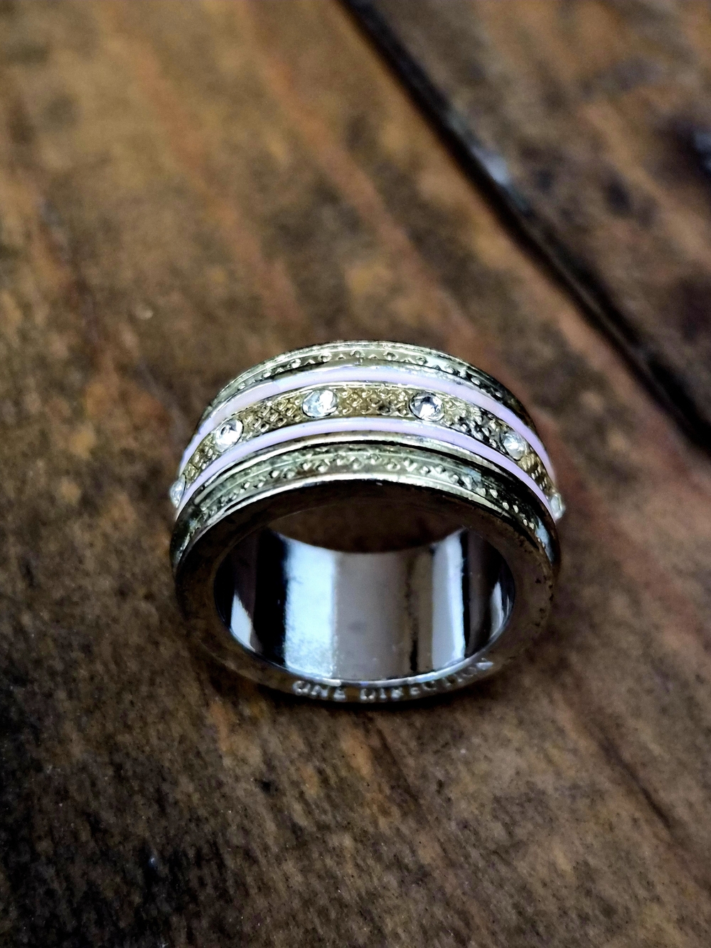 Official One Direction Pink Enamel Rhinestone Band Ring Gold Tone